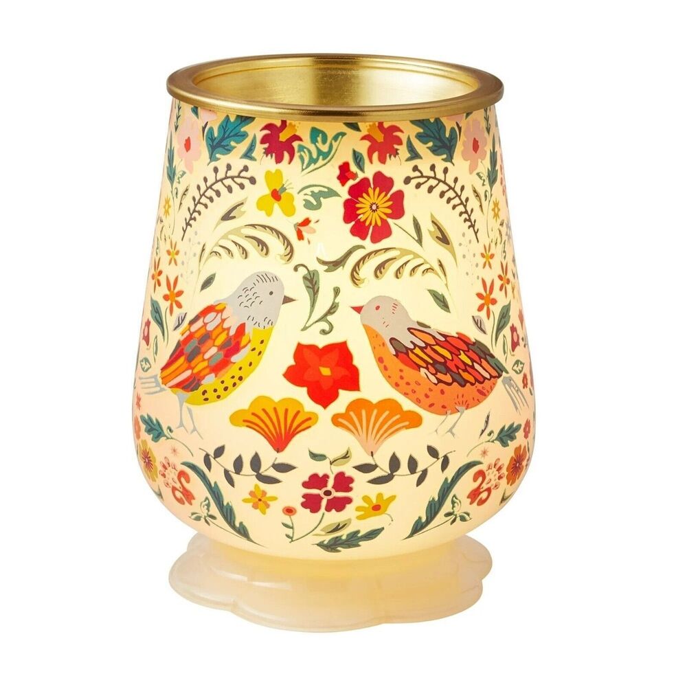 Pioneer Woman Ceramic Wax Warmer Folky Bird Floral Fragrance 7-in Aromatherapy